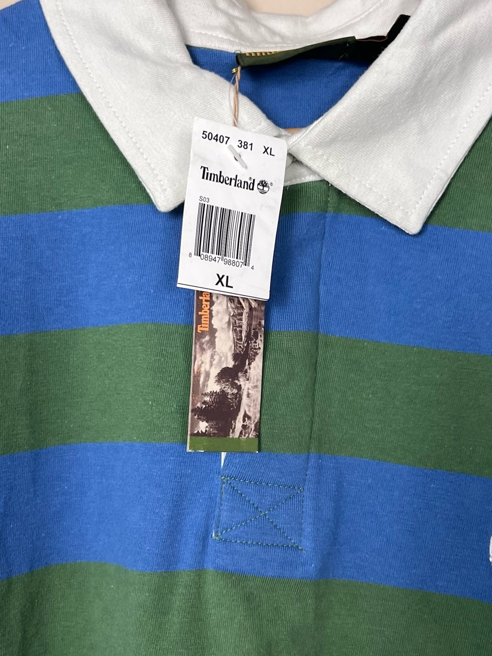 Timberland Vintage Y2K Blue Green Striped Rugby Polo Shirt XL NWT - Picture 7 of 10